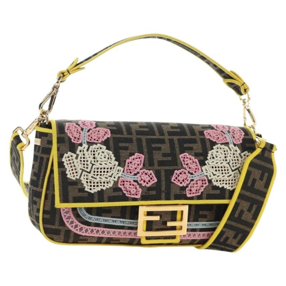 Fendi Mamma Baguette Zucca Jacquard Velvet Multicolour Canvas Shoulder Bag Bag